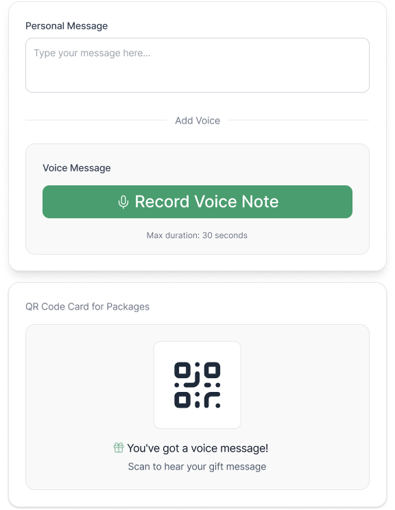 Gift-On voice recorder modal and QR code playback